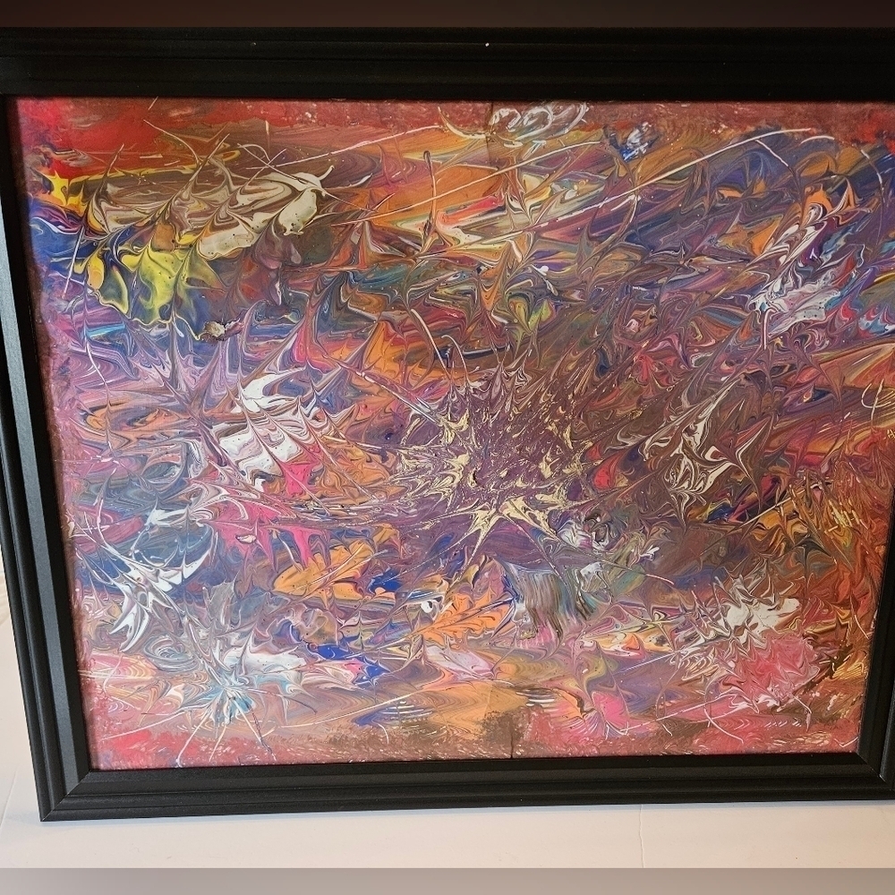 Hand Crafted Original Acrylic Pour Painting  The First One Upcycled Framed 16x20 - Picture 7 of 17